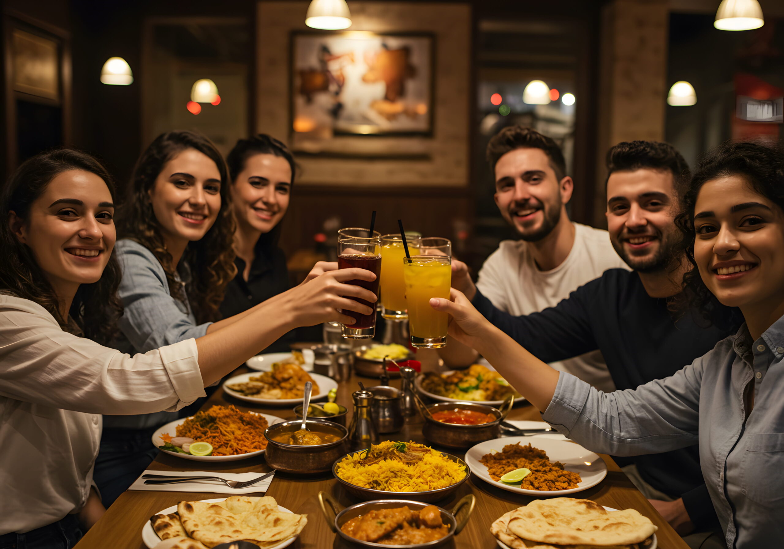 Friends Enjoying Indian Food Together.